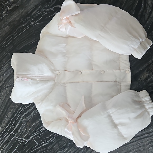 Selkie Jackets & Blazers - SELKIE: NEW White And Pink Marshmallow Puffer Coat with Pink Bows